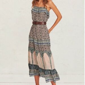ba&sh Teresa Dress in Green and Cream Vert Eau print, XS/2, Coastal Boho